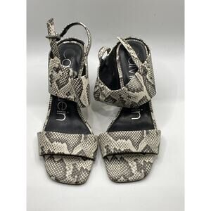 CALVIN KLEIN Women's Black-White Qeelin Snake Square-Toe Heeled Sandals SZ 6.5